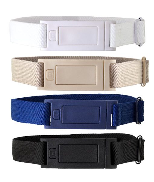 Beltaway Narrow in four colors: Black, Navy, Sand, and White