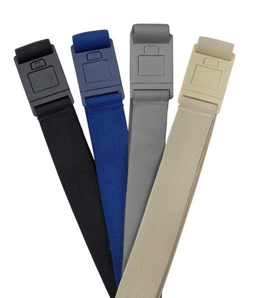 4 pack of beltaway square belts with colors, black, denim, gray, and beige