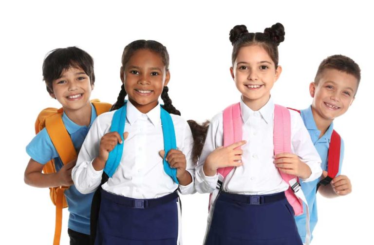 Beltaway Kids - four happy kids with school uniforms and their beltaway belt on